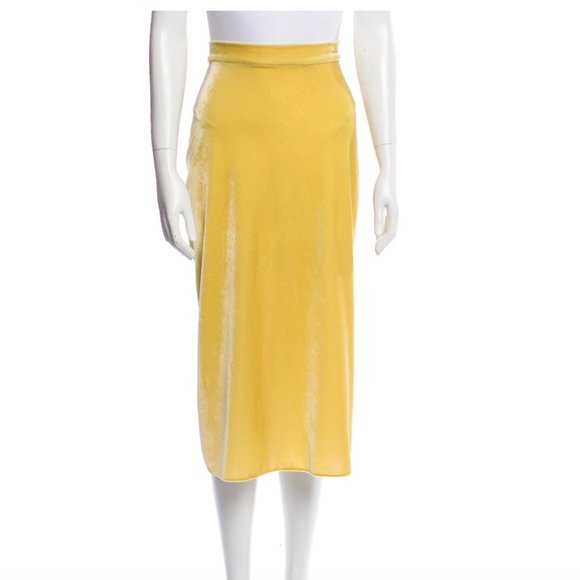 DEVEAUX Yellow Velvet Midi Length Skirt S - Picture 1 of 3